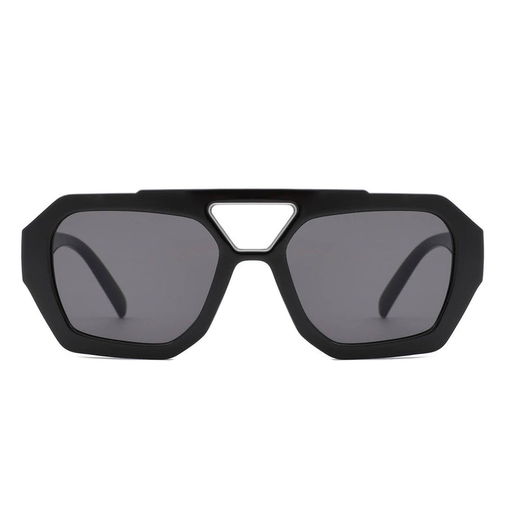Square Brow-Bar Retro Aviator Sunglasses - Black