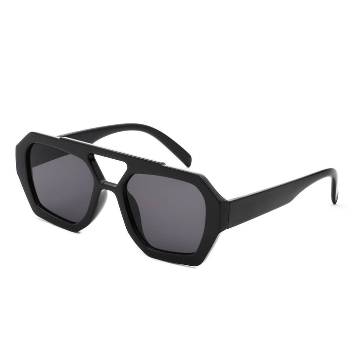 Square Brow-Bar Retro Aviator Sunglasses - Black