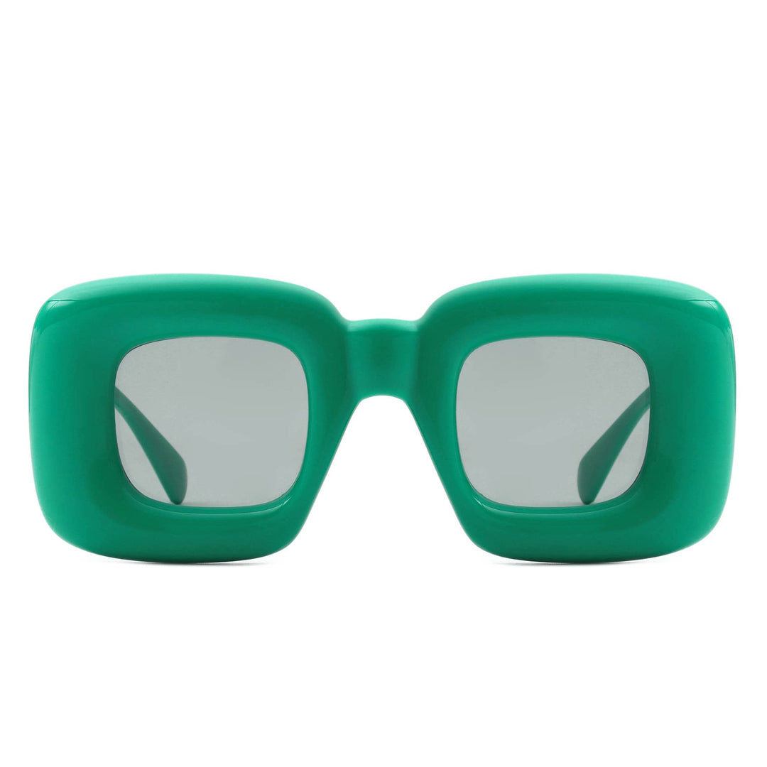 Square Chunky Frame Fashion Sunglasses - Green