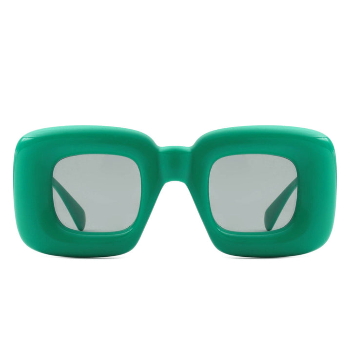 Square Chunky Frame Fashion Sunglasses - Green