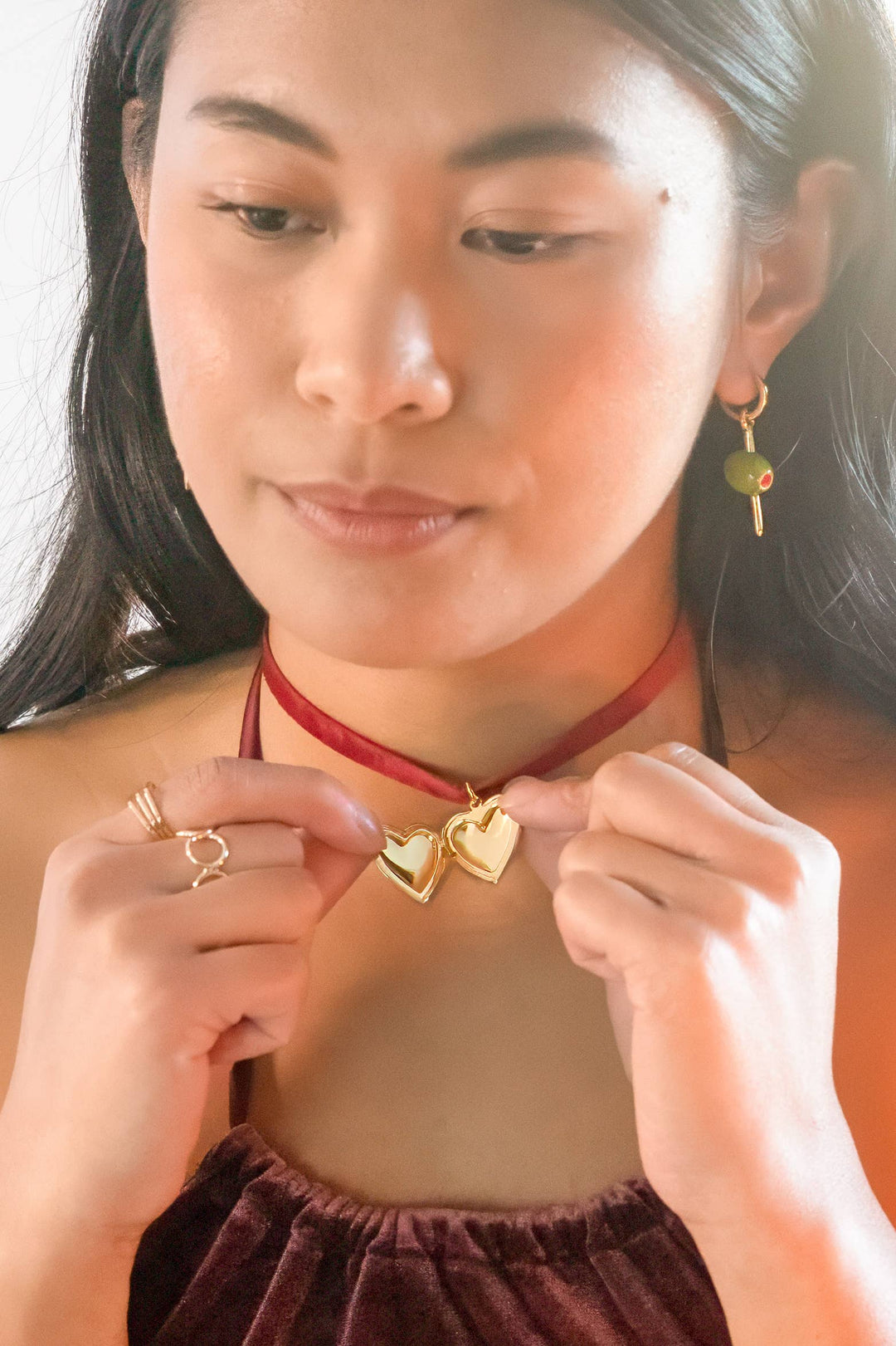 Velvet Time Heart Locket Necklace - Choker