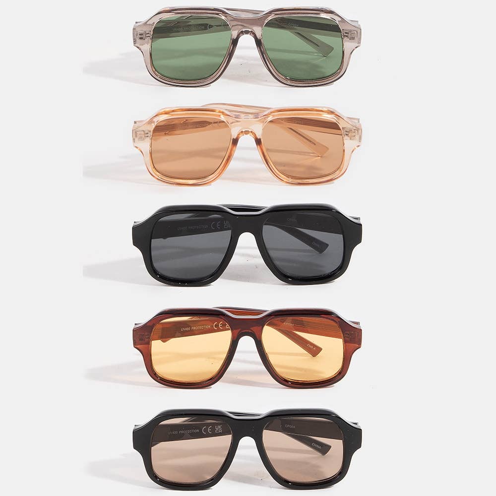 Thick Frame Aviator Sunglasses - Black