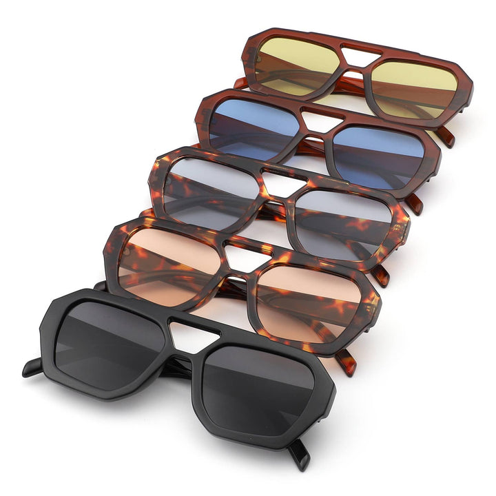Square Brow-Bar Retro Aviator Sunglasses - Black