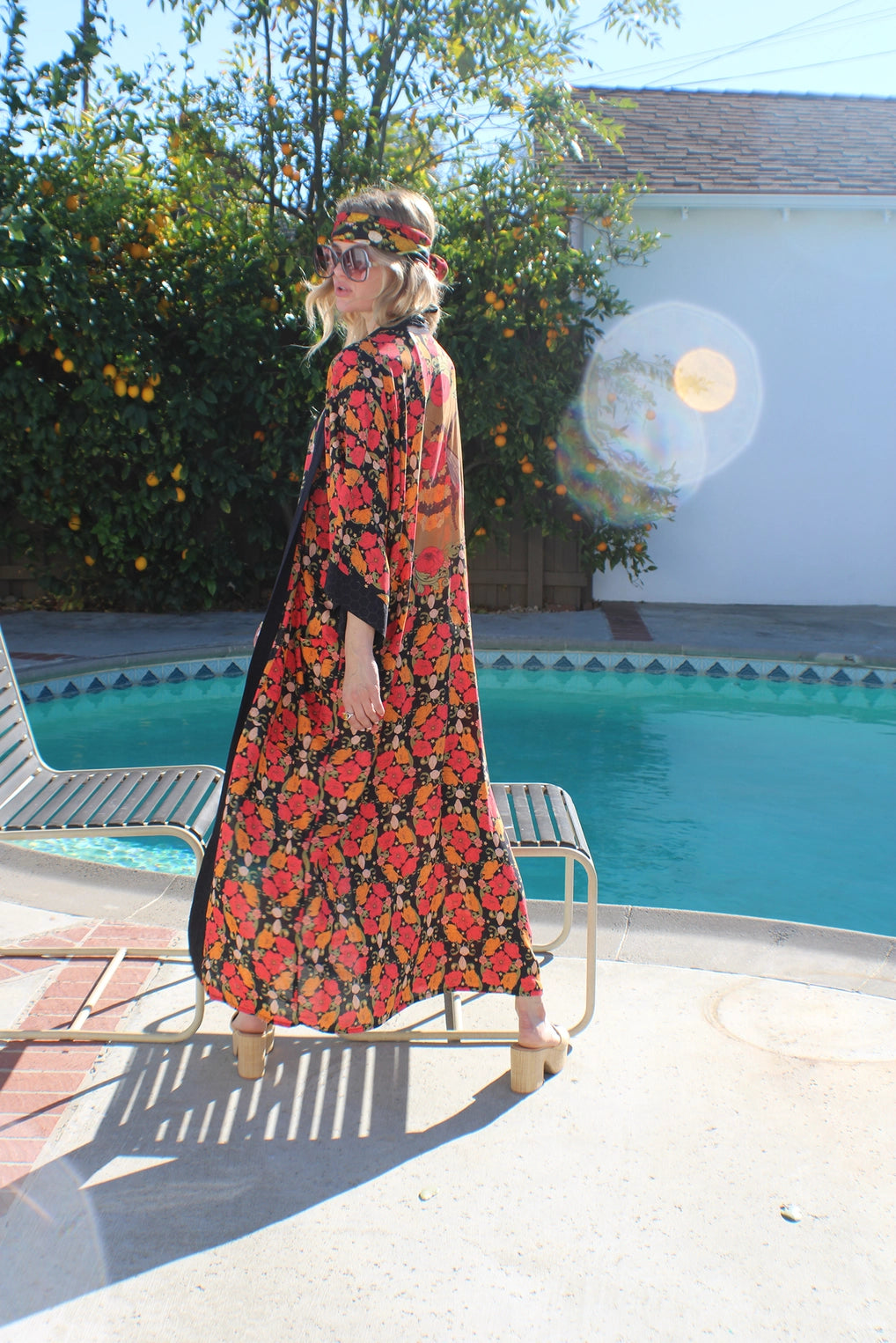 Bloom Kimono | Floral Print Dress with Queen Bee Design Black