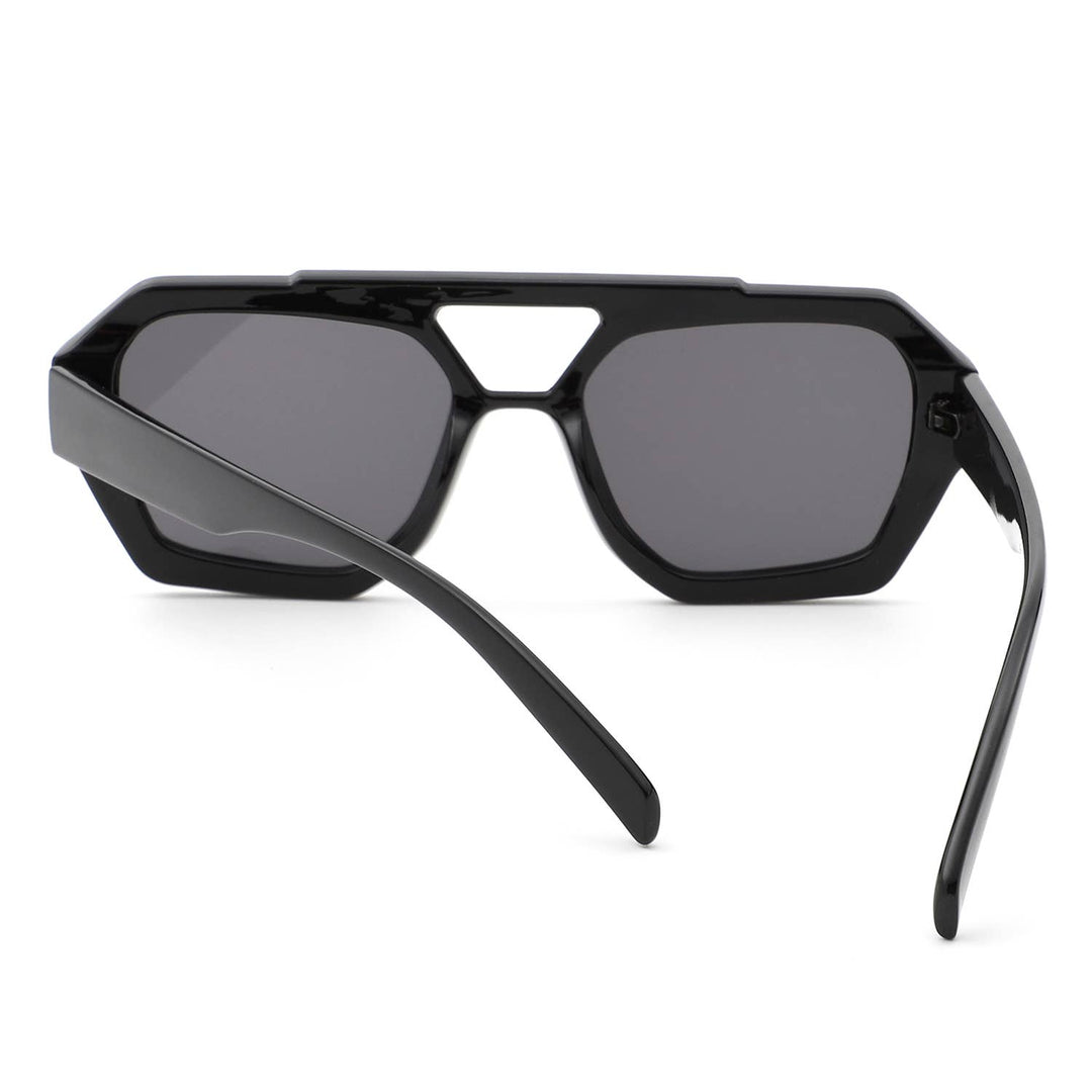 Square Brow-Bar Retro Aviator Sunglasses - Black