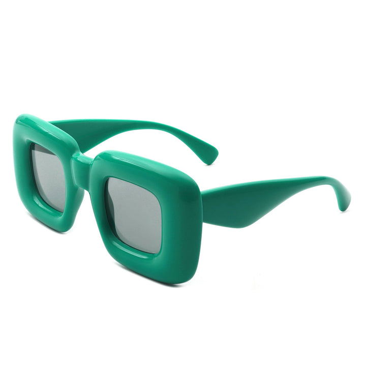 Square Chunky Frame Fashion Sunglasses - Green