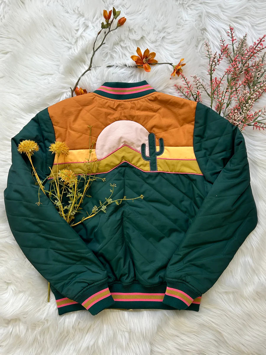 Womens Shopping Green Bomber Jacket