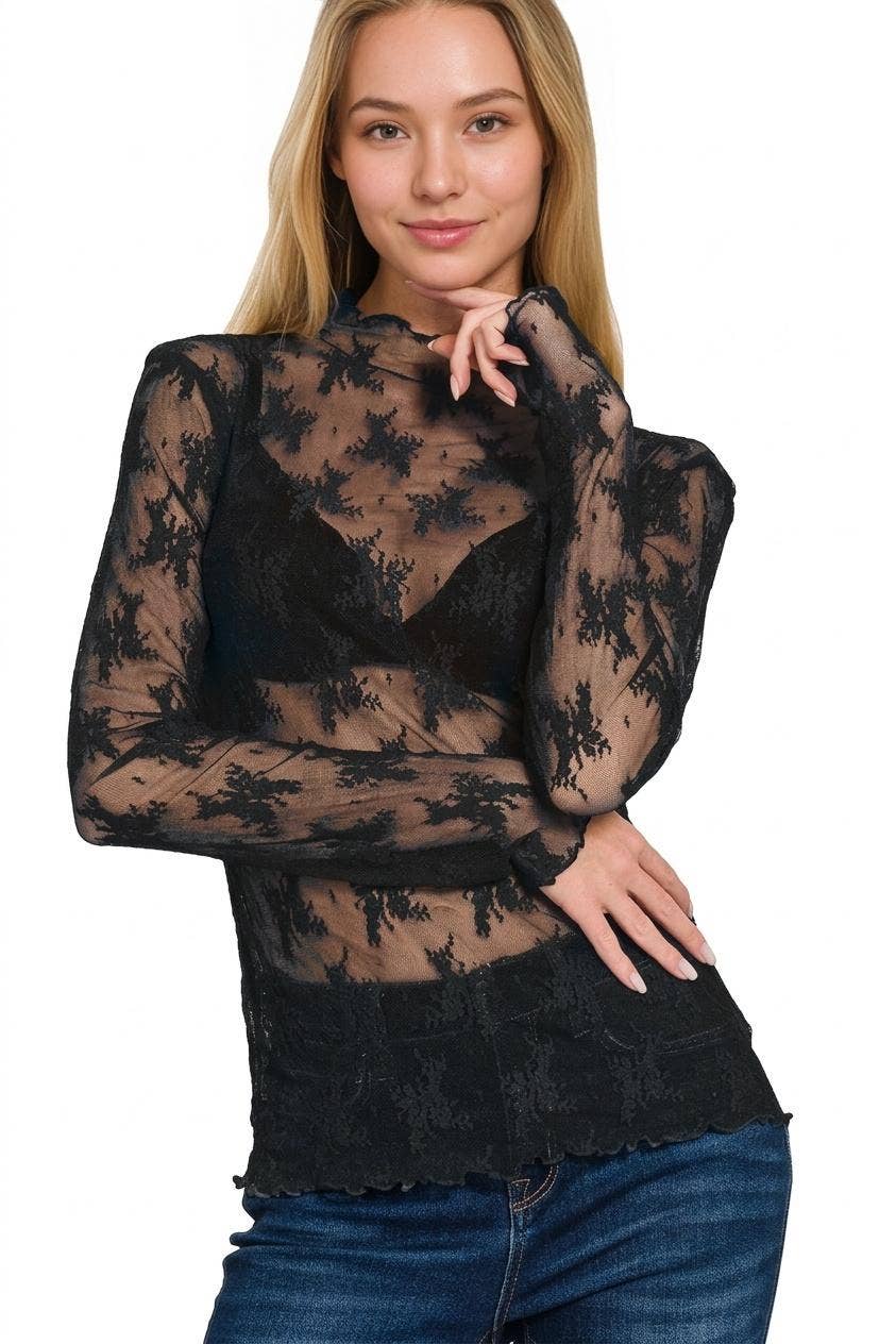 Black Lace Sheer Long Sleeve