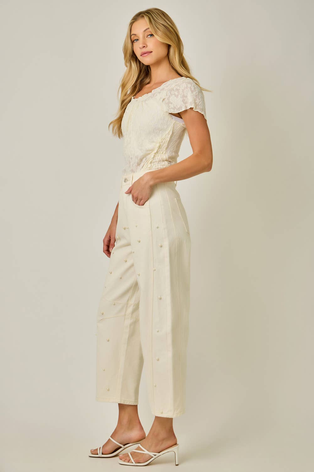 Pearl Embellished Barrel Jeans
