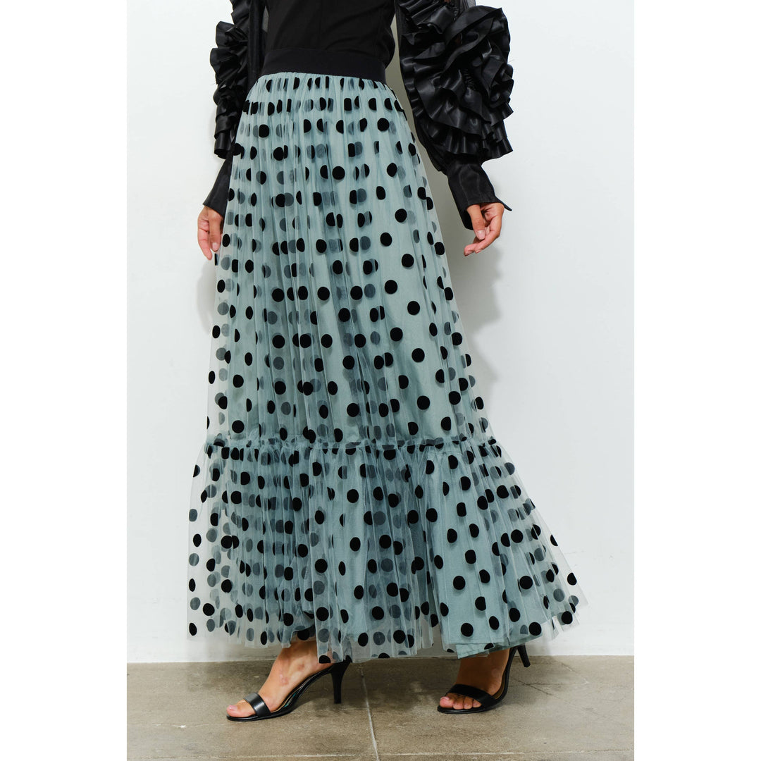 Polka Dot Tulle Tiered Maxi Skirt