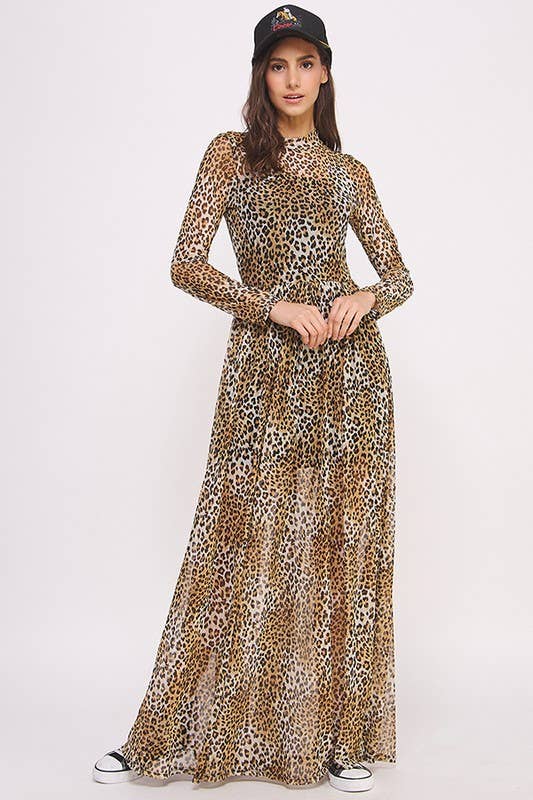 Cheetah Mesh Maxi Dress