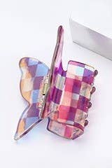 Holographic Checker Butterfly Hair Claw Clip