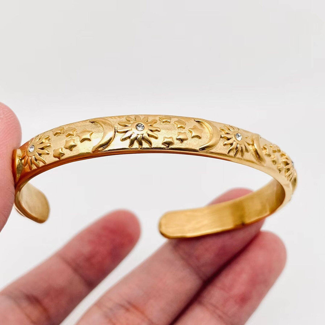 Gold Plated Stainless Steel Star Moon Sun Cuff