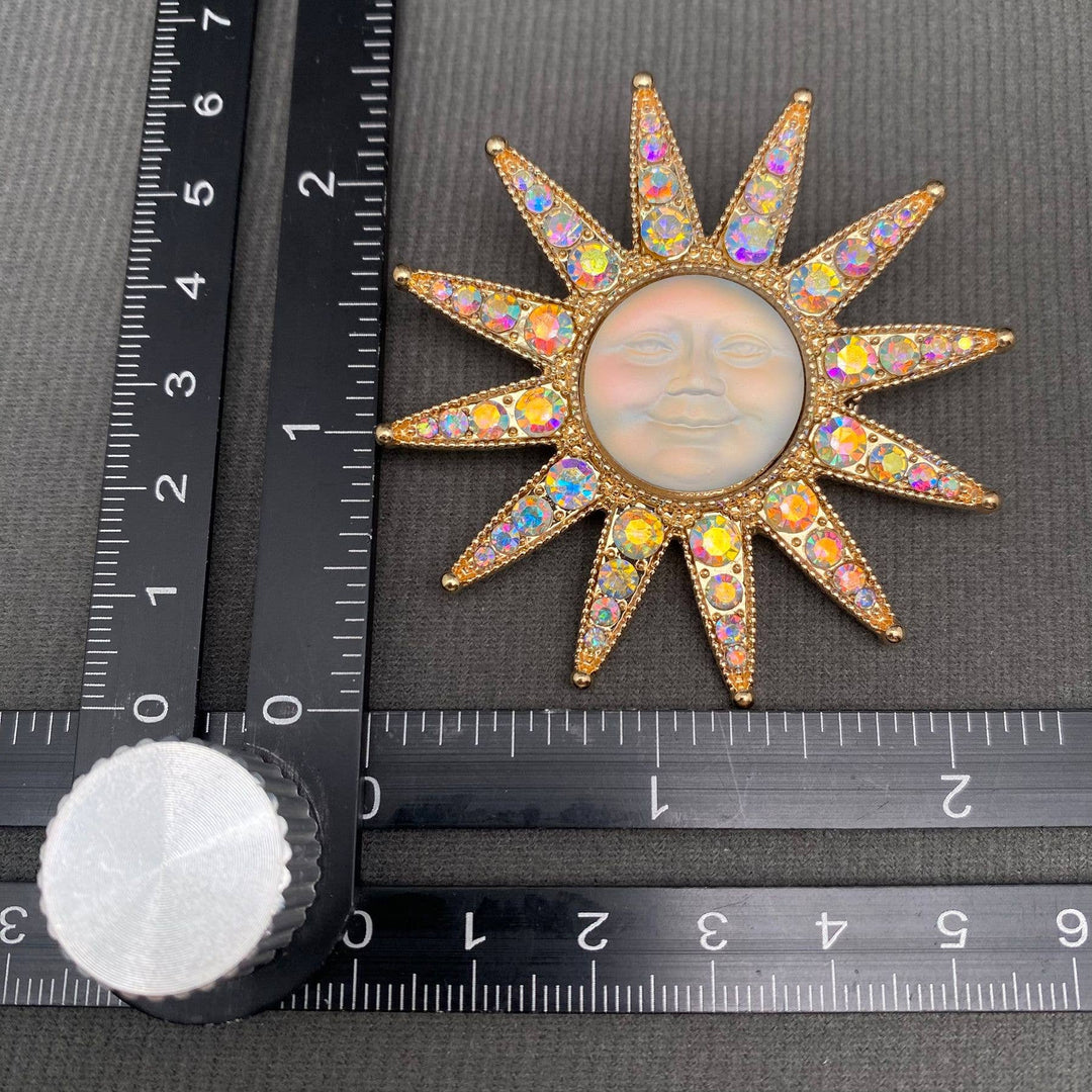 Gold Rhinestone Sun Brooch