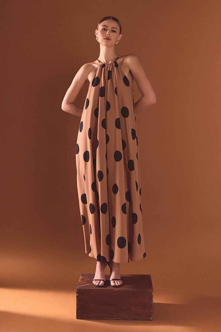 Polka Dot Halter Neck Maxi Dress