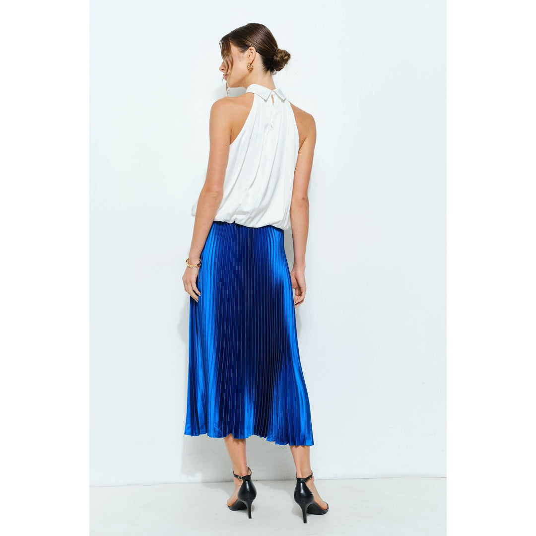High Waist Satin Pleated Long Skirt