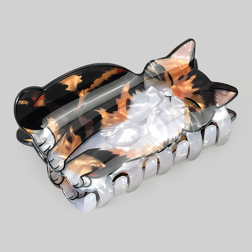 MARBLED ACRYLIC CALICO CAT HAIR CLIP