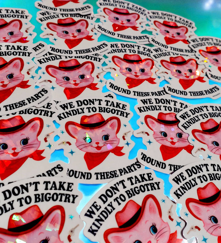 We Don’t Take Kindly to Bigotry Cowboy Cat Sticker