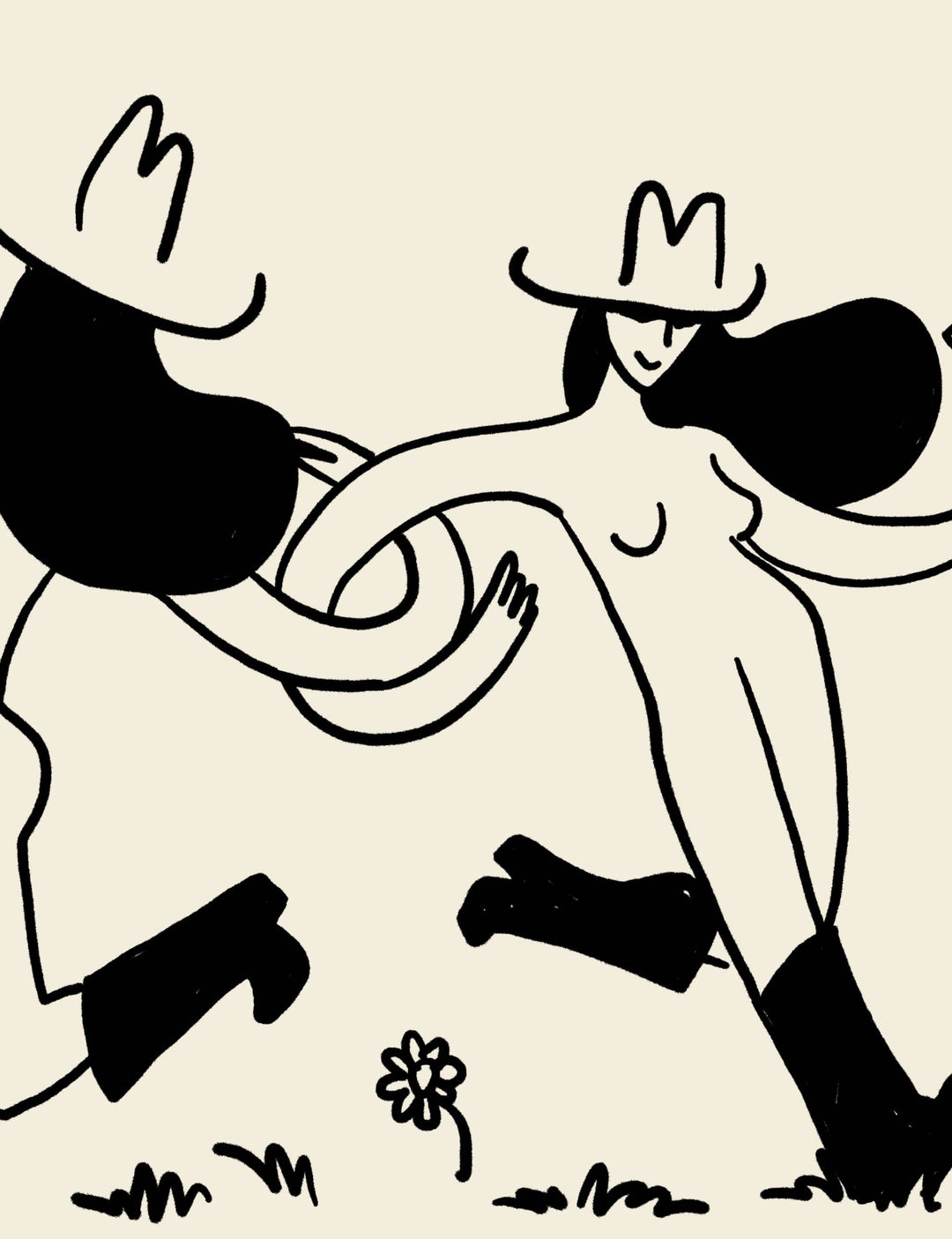 Frolicking Cowgirls With Wine Minimal Western Art Print