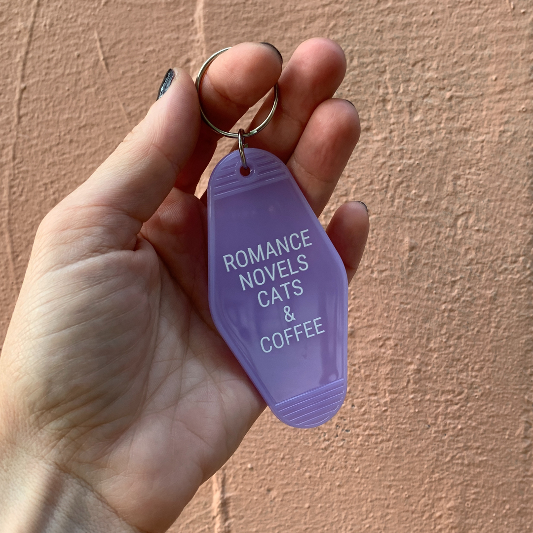Romance Novels Cats & Coffee Motel Keychain