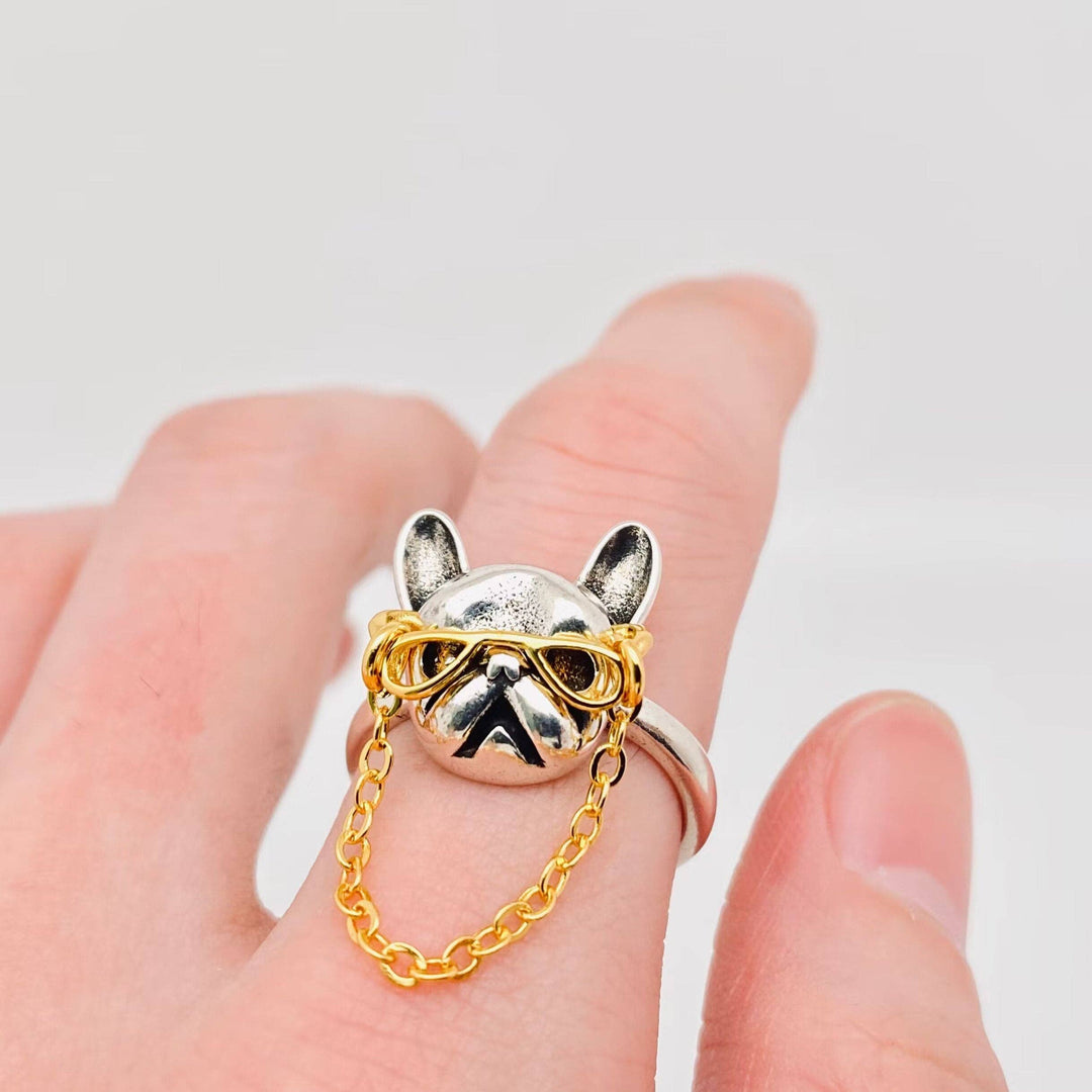 Bulldog with Glasses Adjustable Ring