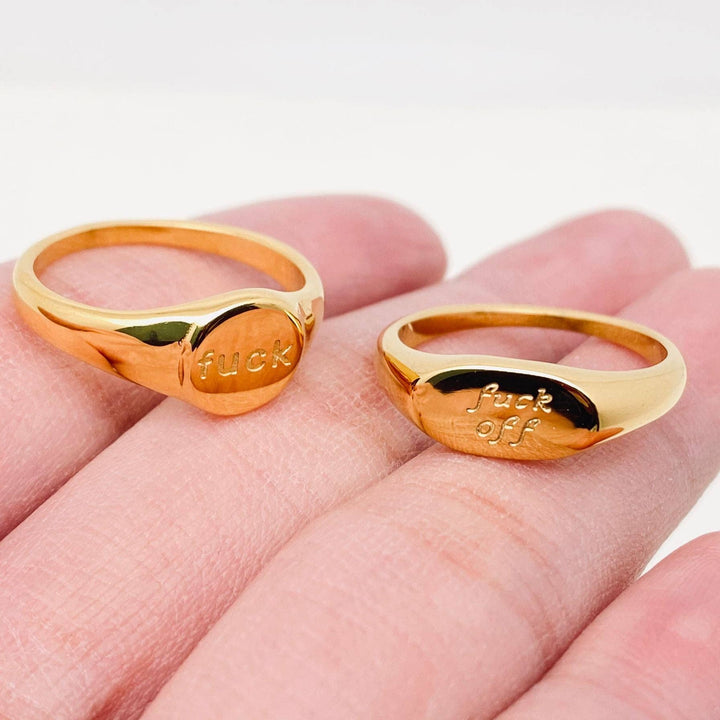 "fuck off"18K Gold Plated Stainless Steel Ring