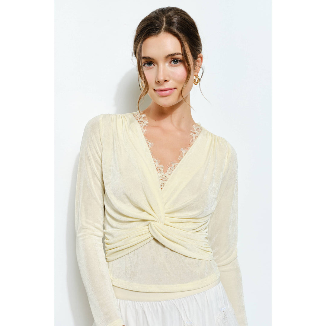 Velvet Twist-Front Long Sleeve Top