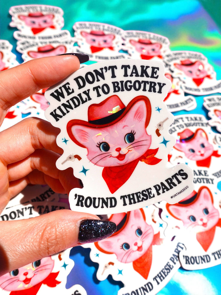 We Don’t Take Kindly to Bigotry Cowboy Cat Sticker