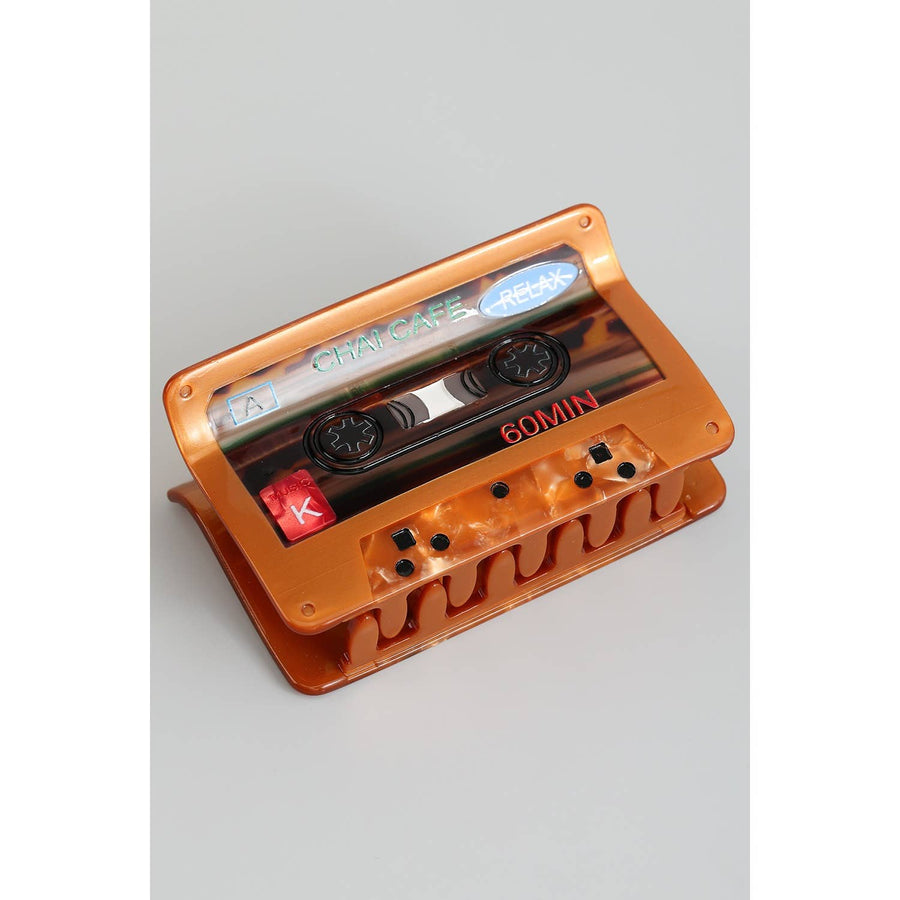 Marbled acrylic cassette tape hair clip from For The Love LV boutique Las Vegas