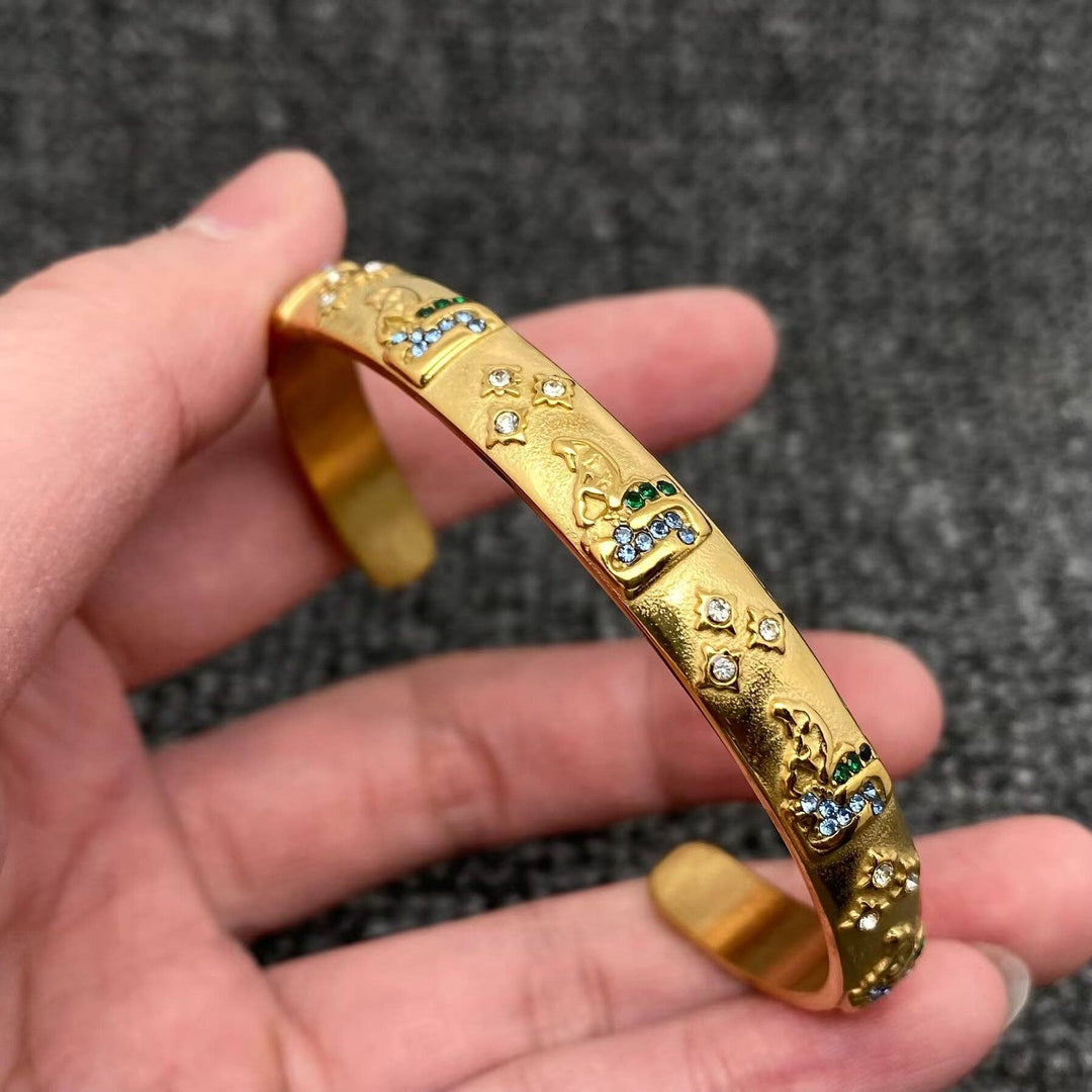 Tarot Style 18K Gold Plated S.Steel Cuff Bangle - FGS/MS