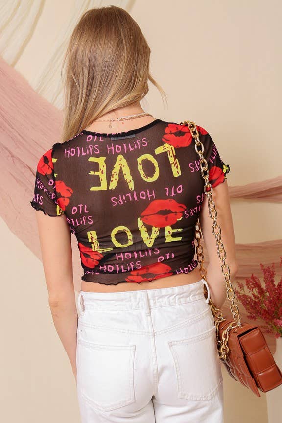 Hot Lips Mesh Crop Top