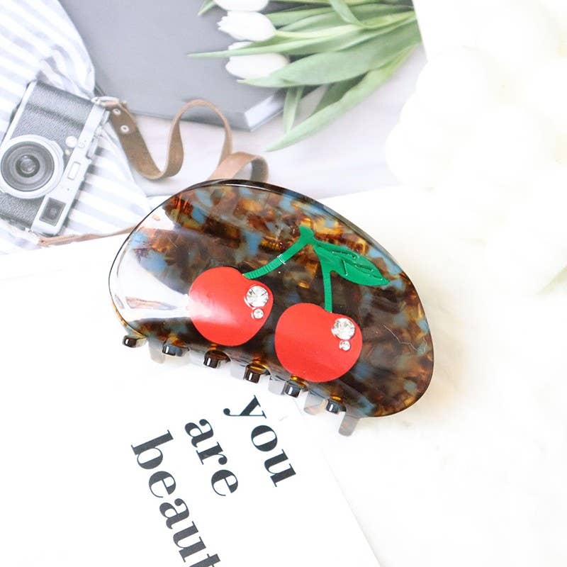 CHERRY OVAL HAIR CLAW CLIP
