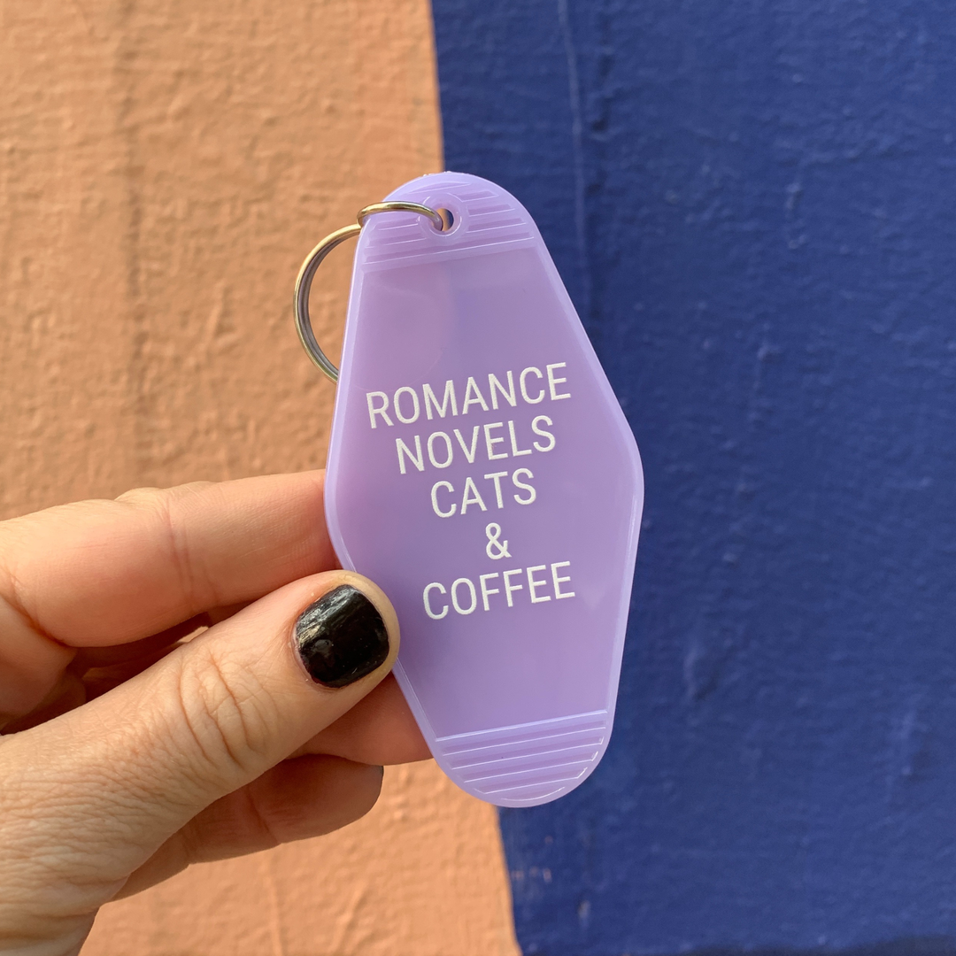 Romance Novels Cats & Coffee Motel Keychain