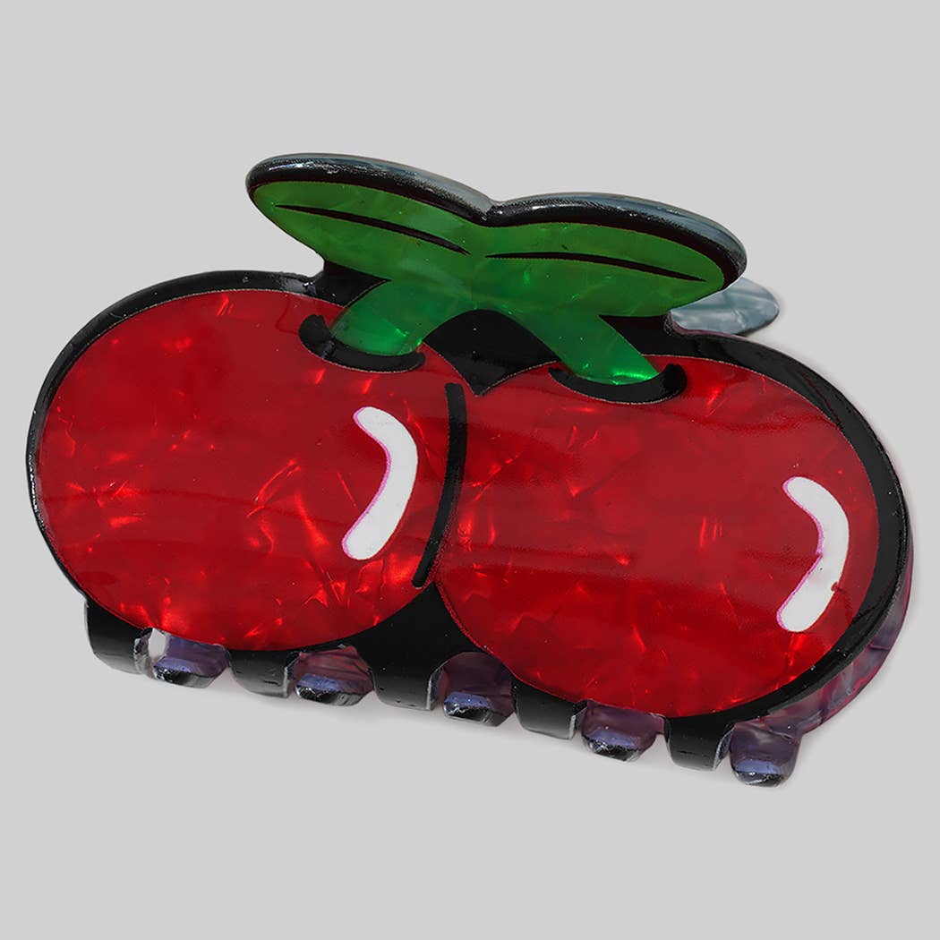 MARBLED ACRYLIC SHINY CHERRY HAIR CLIP