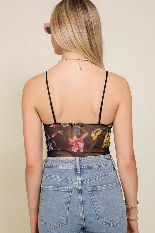 Floral Mesh Corset Bodysuit