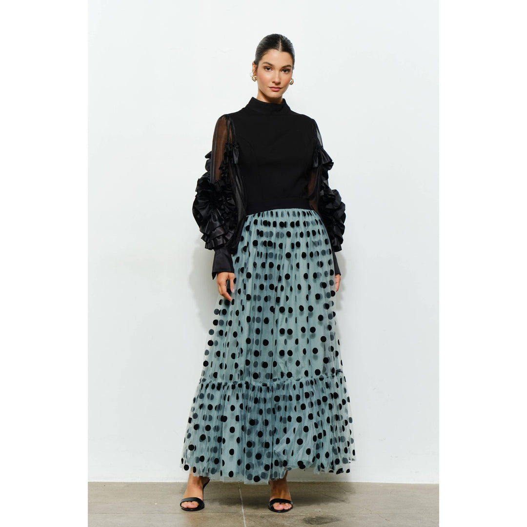 Polka Dot Tulle Tiered Maxi Skirt