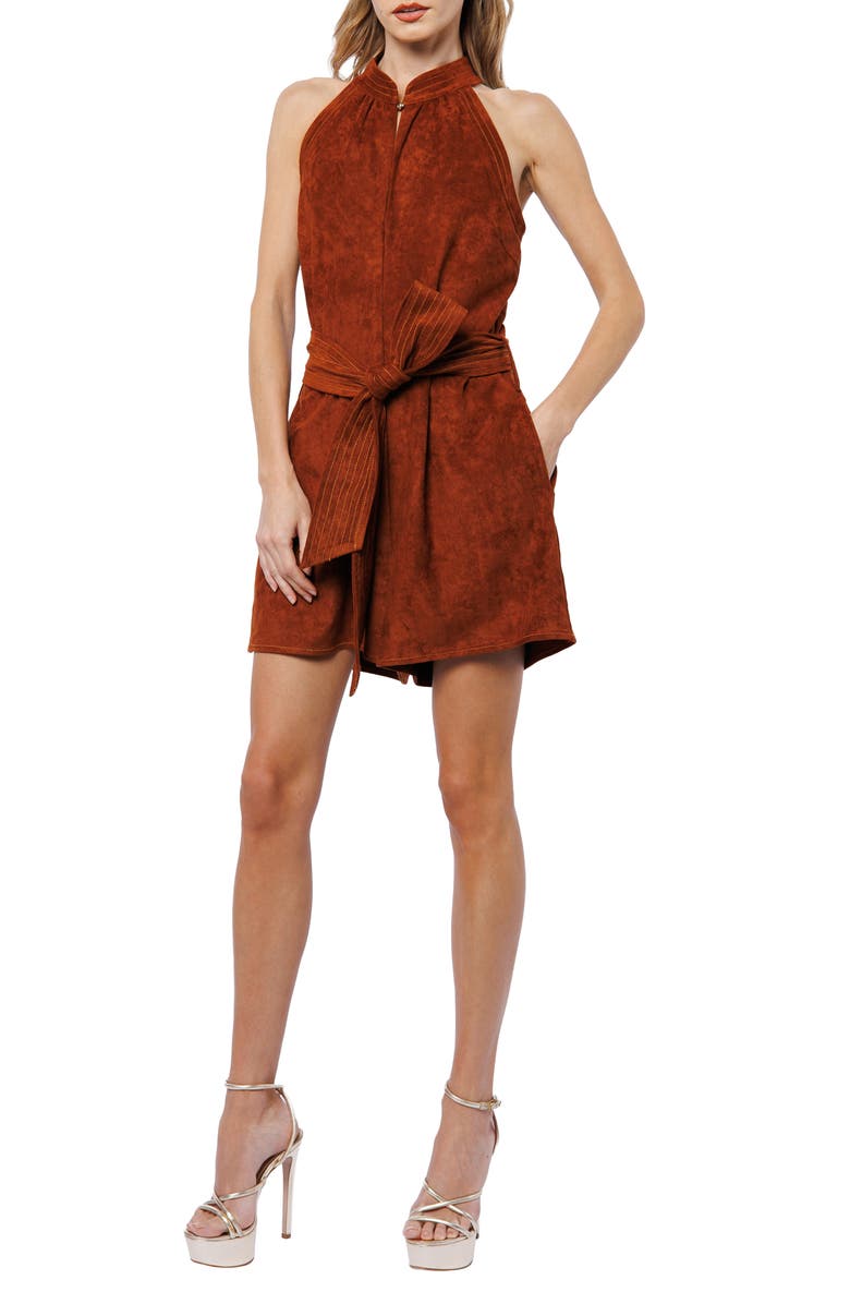 Louise Tie Waist Faux Suede Romper