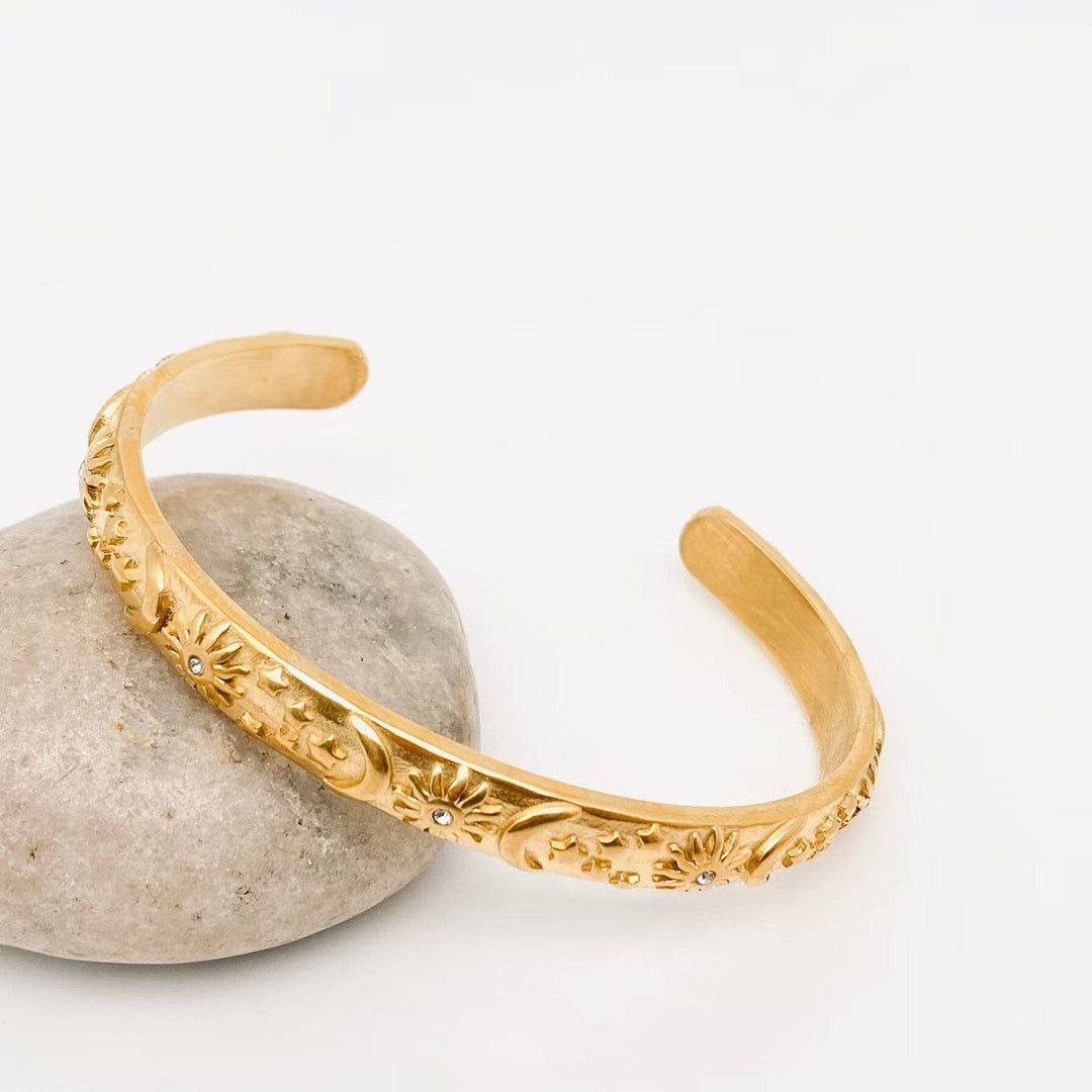 Gold Plated Stainless Steel Star Moon Sun Cuff