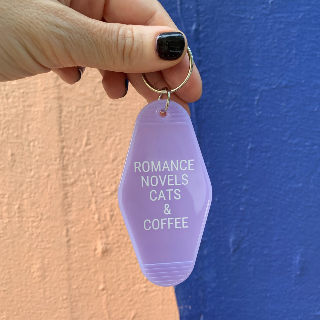Romance Novels Cats & Coffee Motel Keychain