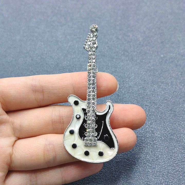 Rhinestone Enamel Guitar Brooch