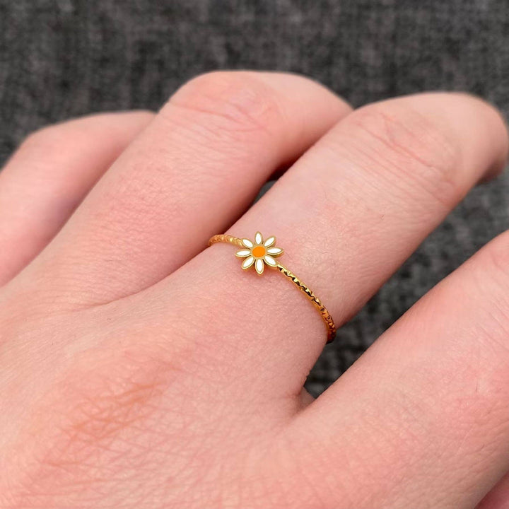 Enamel Daisy 18K Gold Plated Stainless Steel Ring