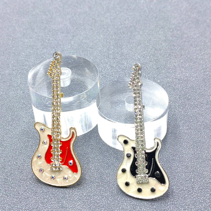 Rhinestone Enamel Guitar Brooch