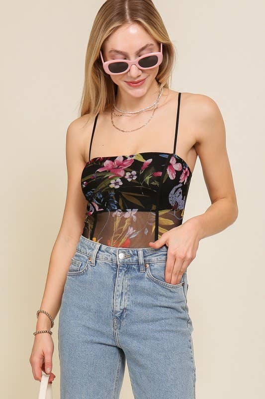 Floral Mesh Corset Bodysuit