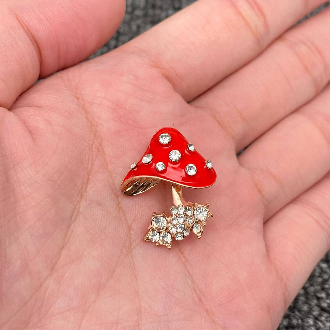 Rhinestone Red Enamel Mushroom