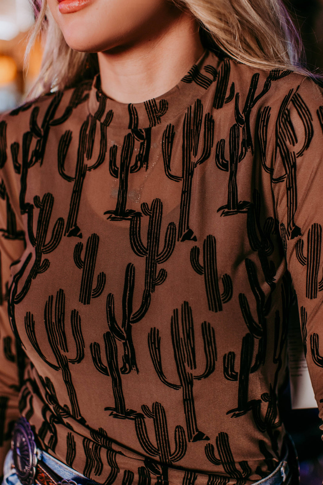 Velvet Flocked Cactus Mesh Top 🌵