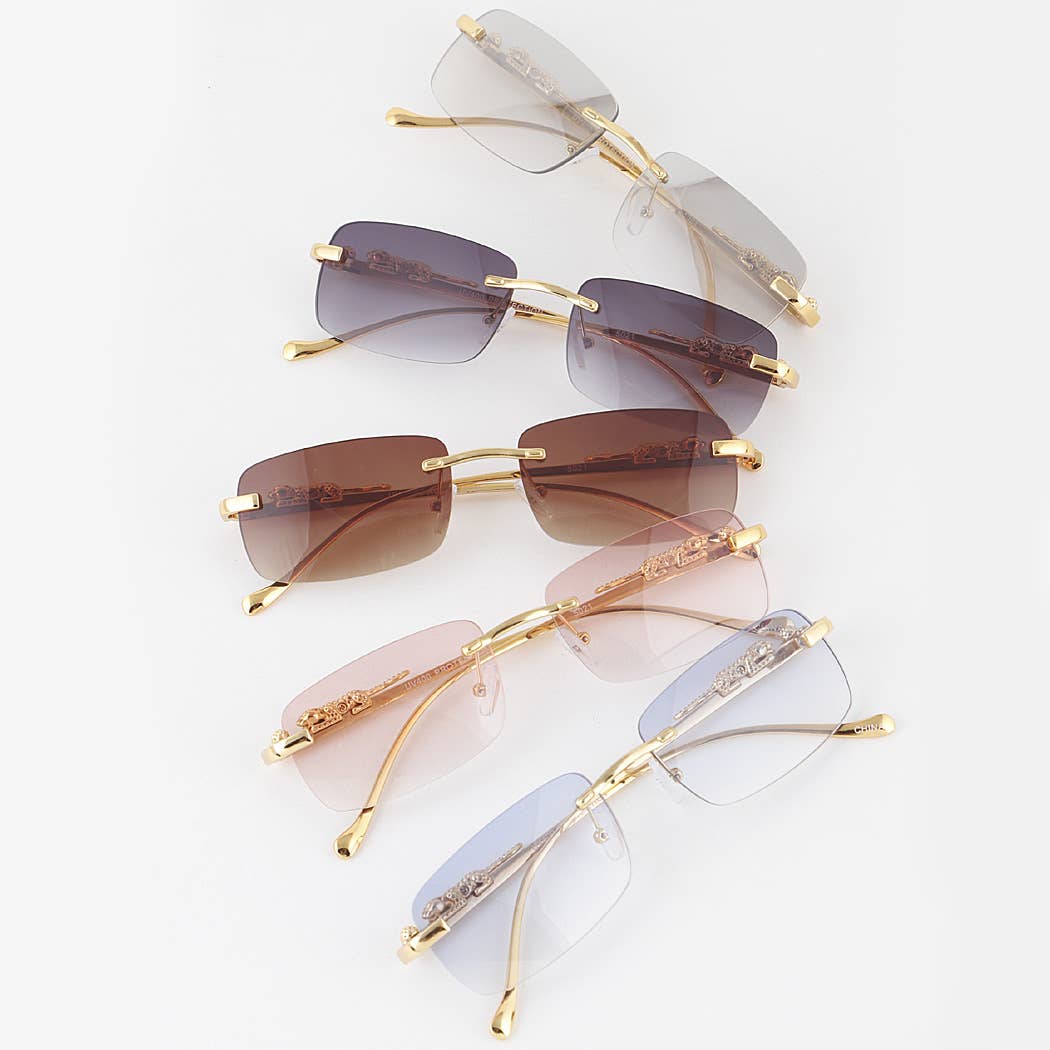 Rimless Cheetah Rectangular Sunglasses