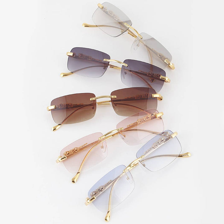 Rimless Cheetah Rectangular Sunglasses
