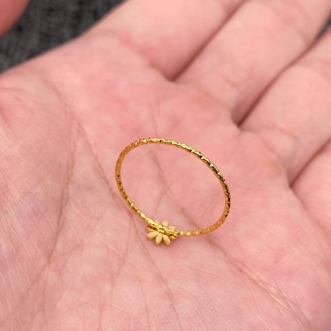 Enamel Daisy 18K Gold Plated Stainless Steel Ring