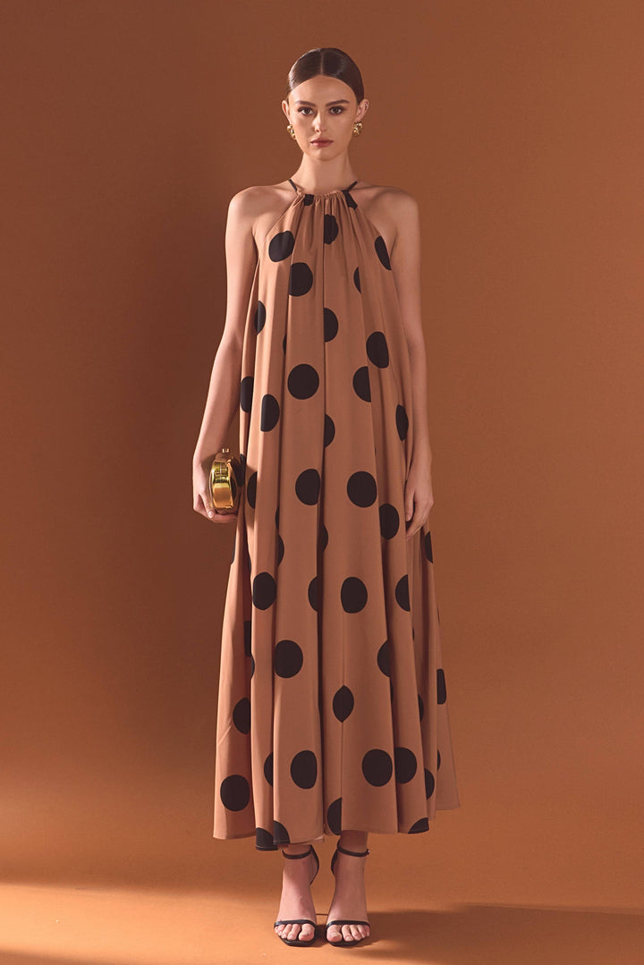 Polka Dot Halter Neck Maxi Dress