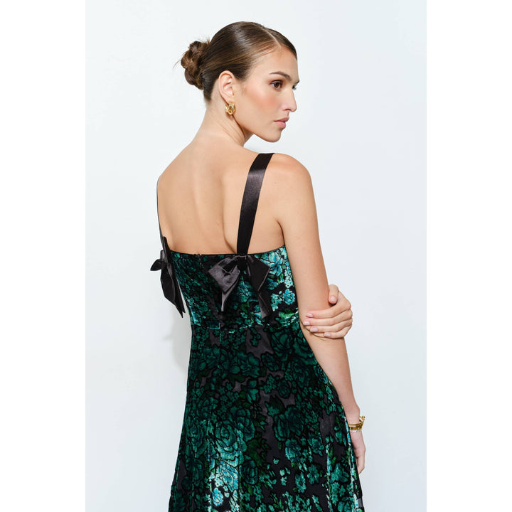 Velvet Floral Bow-Back A-Line Dress